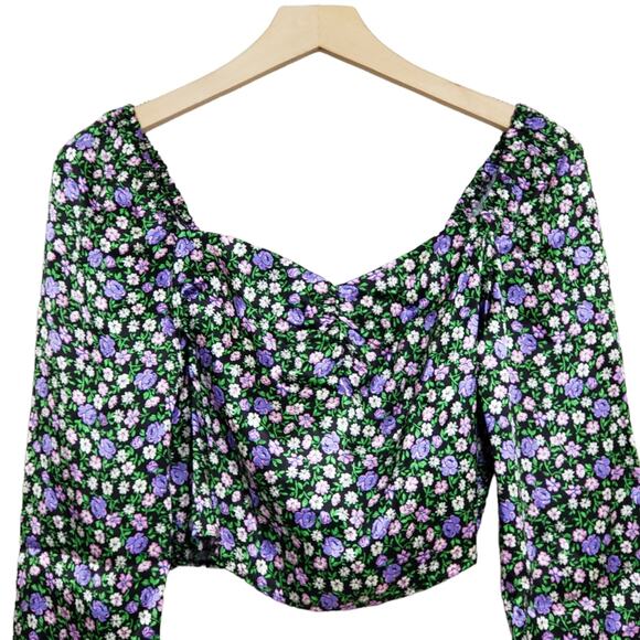 TOPSHOP Floral Print Puff Sleeve Crop Top NEW - Picture 4 of 10